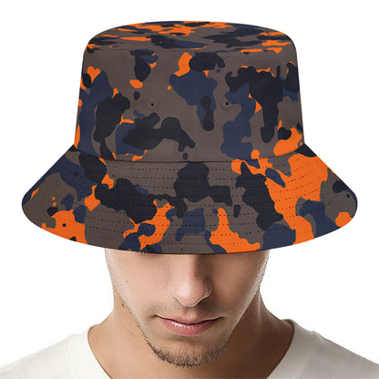 Black And Orange Camouflage Print Bucket Hat