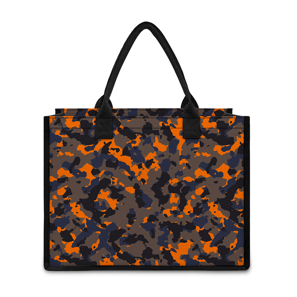 Black And Orange Camouflage Print Canvas Tote Bag