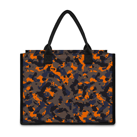 Black And Orange Camouflage Print Canvas Tote Bag