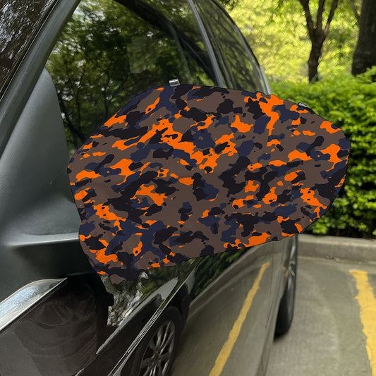 Black And Orange Camouflage Print Car Side Mirror Covers