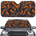 Black And Orange Camouflage Print Car Windshield Sun Shade