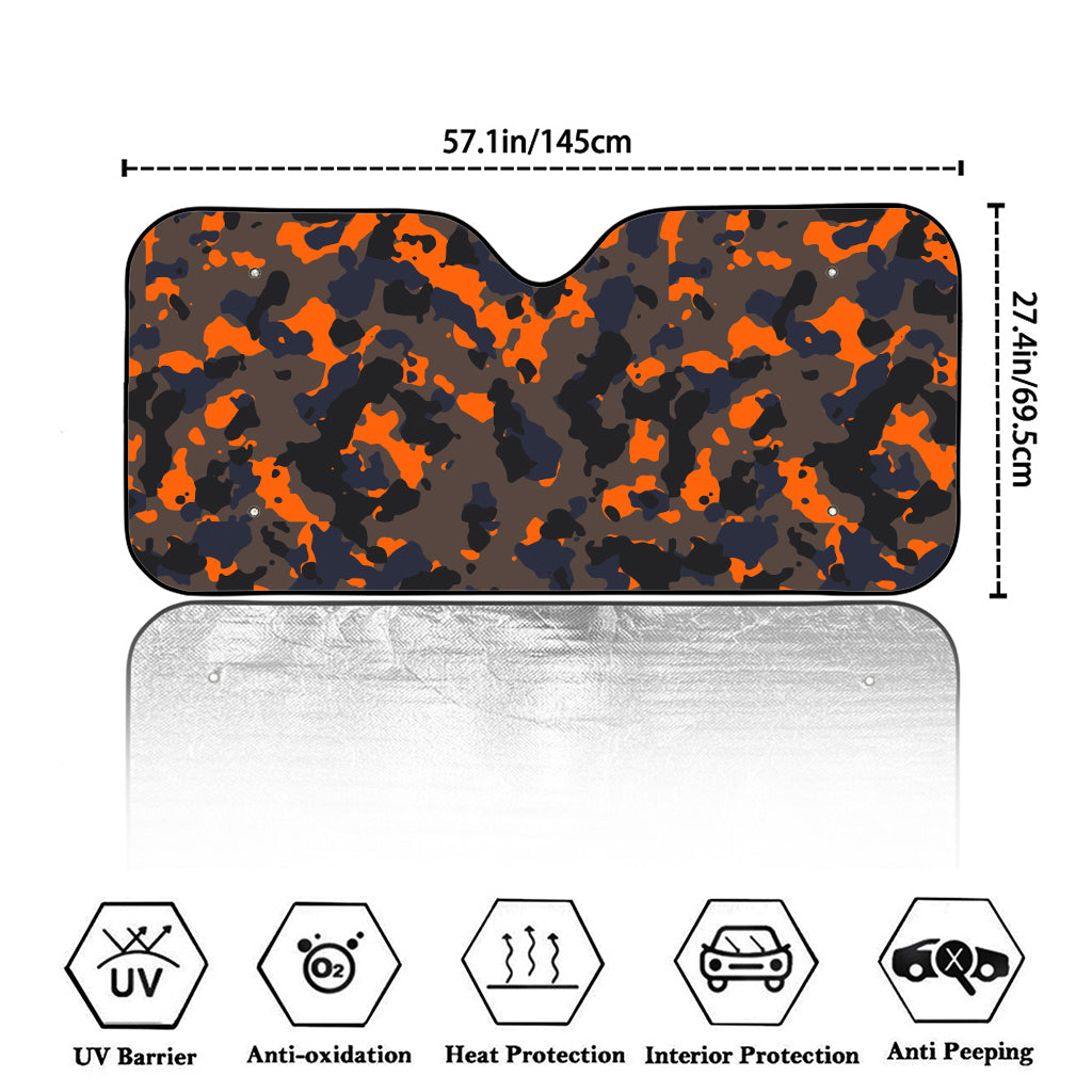 Black And Orange Camouflage Print Car Windshield Sun Shade