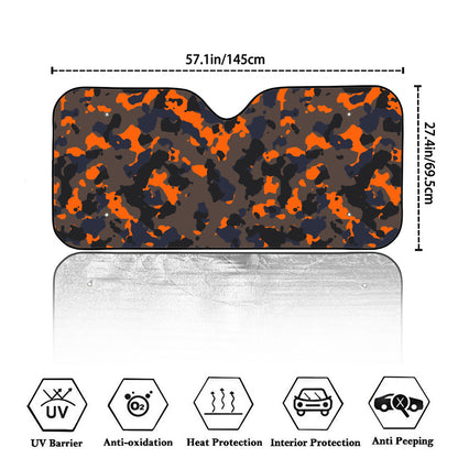 Black And Orange Camouflage Print Car Windshield Sun Shade