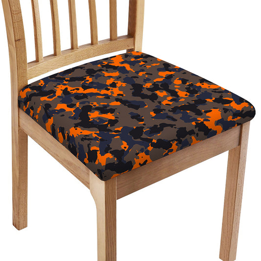 Black And Orange Camouflage Print Chair Cushion Cover