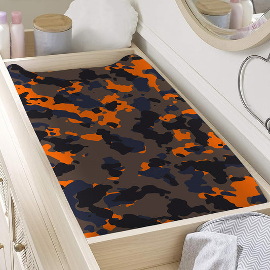 Black And Orange Camouflage Print Changing Pad Cover