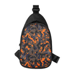 Black And Orange Camouflage Print Chest Bag