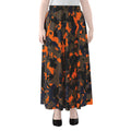 Black And Orange Camouflage Print Chiffon Maxi Skirt
