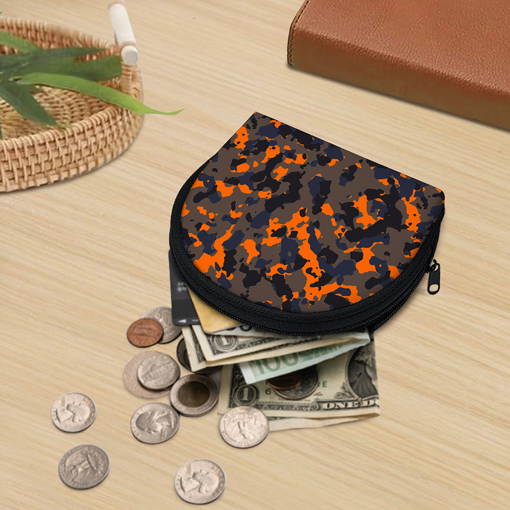 Black And Orange Camouflage Print Coin Purse