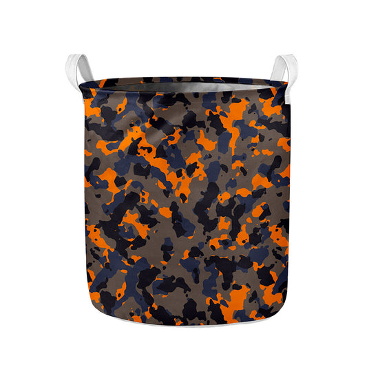 Black And Orange Camouflage Print Collapsible Laundry Basket