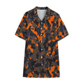 Black And Orange Camouflage Print Cotton Hawaiian Shirt