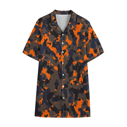 Black And Orange Camouflage Print Cotton Hawaiian Shirt