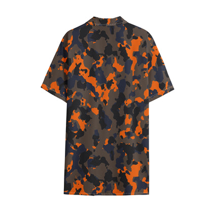 Black And Orange Camouflage Print Cotton Hawaiian Shirt