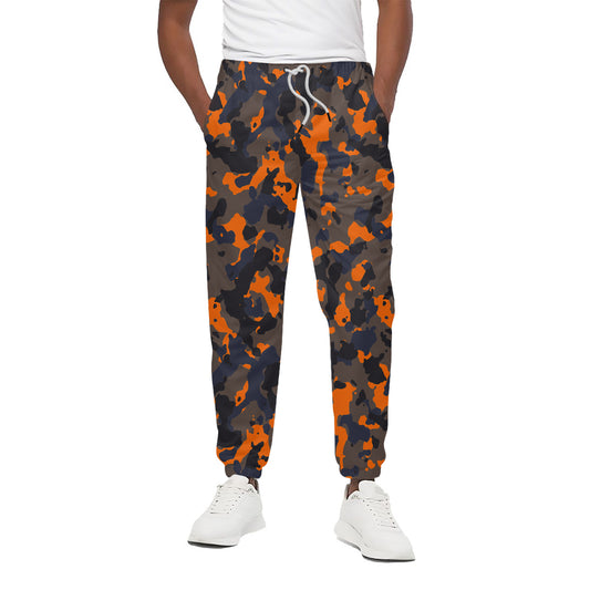 Black And Orange Camouflage Print Cotton Pants