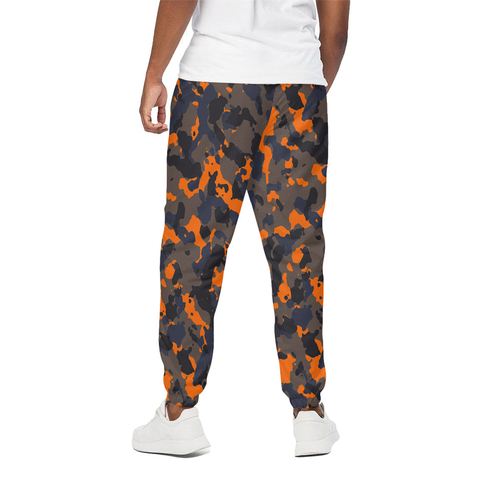 Black And Orange Camouflage Print Cotton Pants