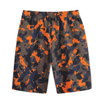 Black And Orange Camouflage Print Cotton Shorts