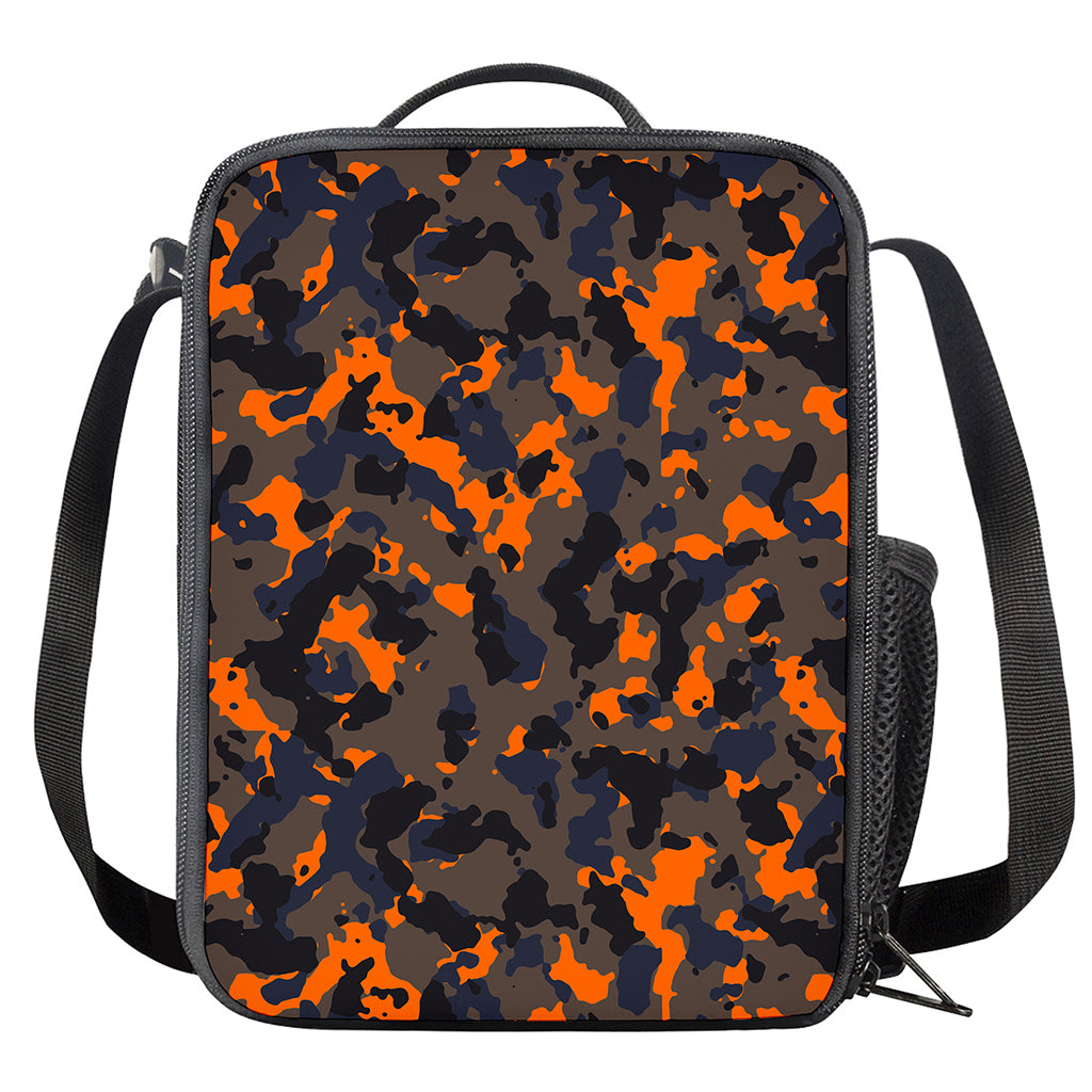 Black And Orange Camouflage Print Crossbody Lunch Bag