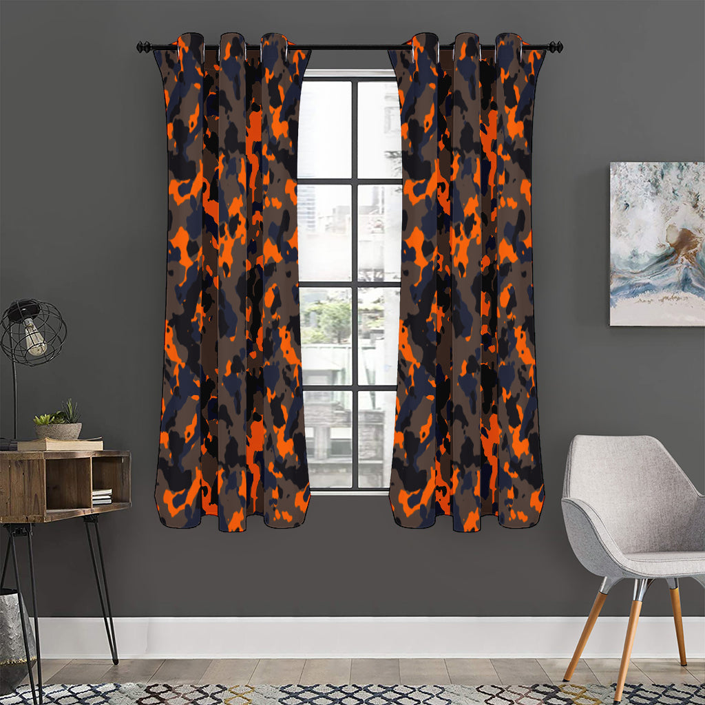 Black And Orange Camouflage Print Curtain