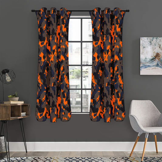 Black And Orange Camouflage Print Curtain