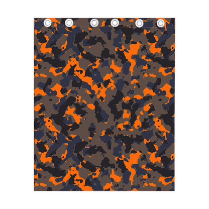 Black And Orange Camouflage Print Curtain