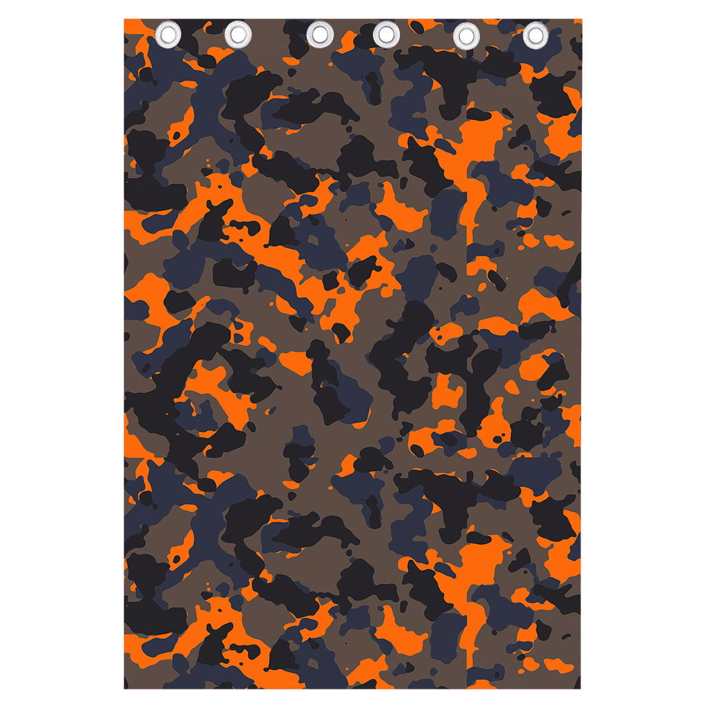 Black And Orange Camouflage Print Curtain