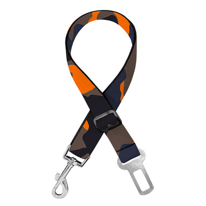Black And Orange Camouflage Print Dog Seat Belt