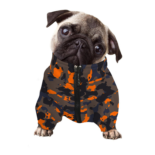 Black And Orange Camouflage Print Dog Zip Up Jacket