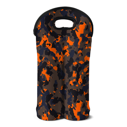 Black And Orange Camouflage Print Double Neoprene Wine Tote