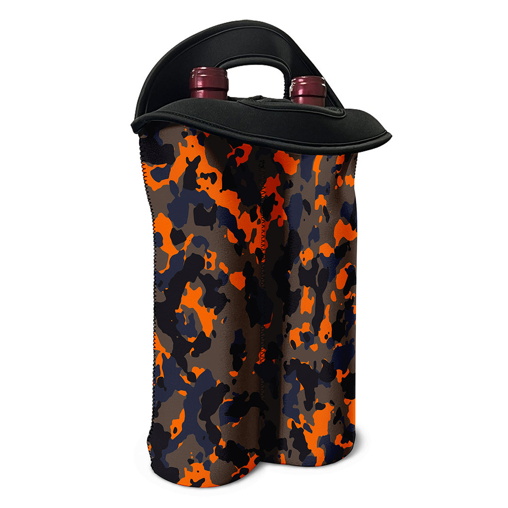 Black And Orange Camouflage Print Double Neoprene Wine Tote