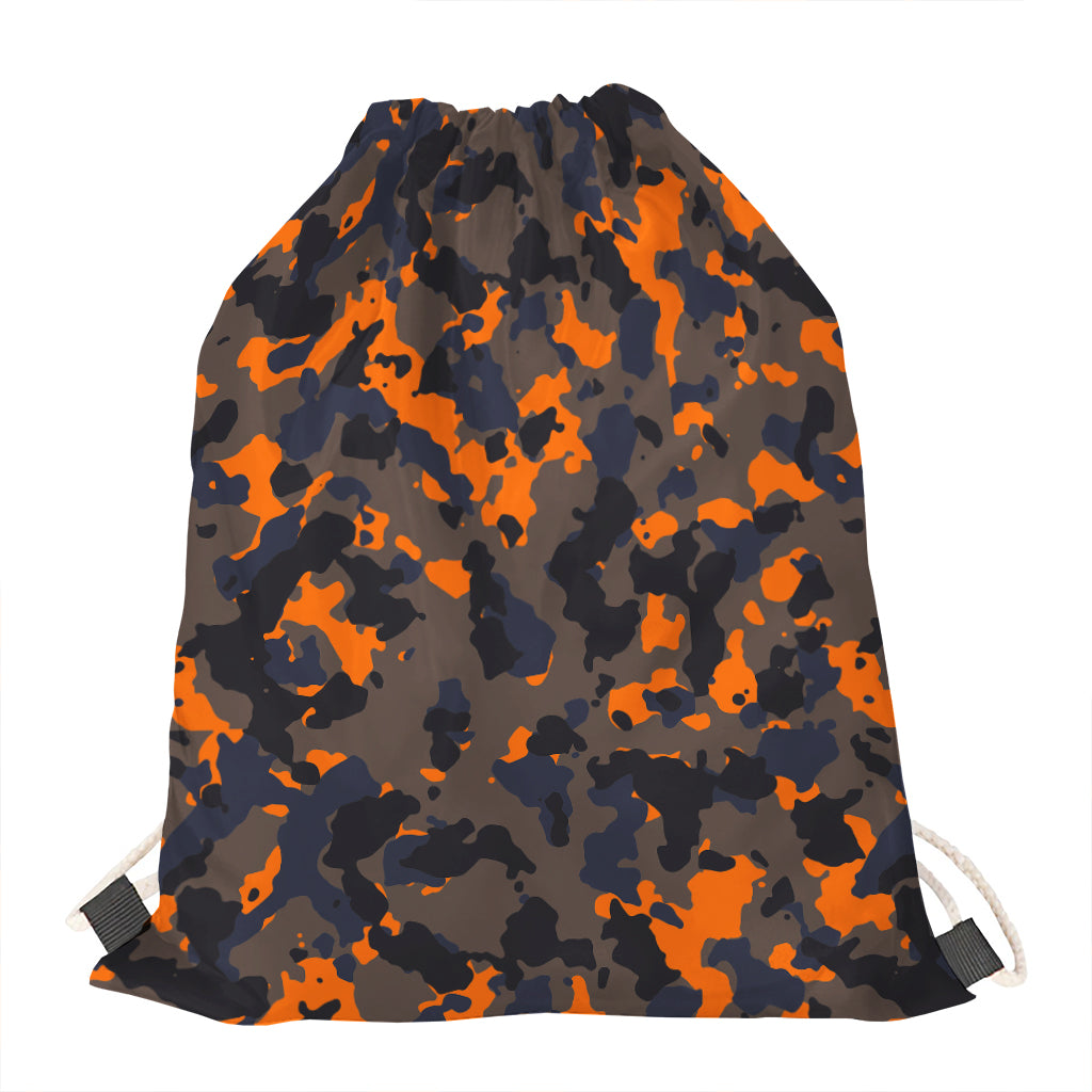 Black And Orange Camouflage Print Drawstring Bag