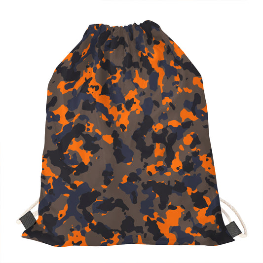 Black And Orange Camouflage Print Drawstring Bag