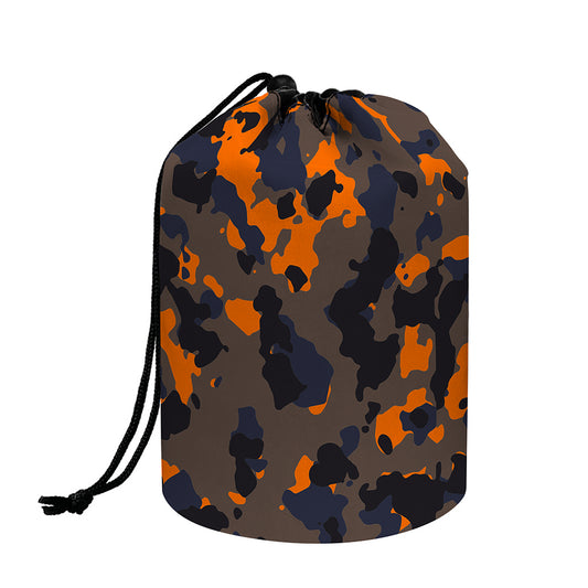 Black And Orange Camouflage Print Drawstring Makeup Bag