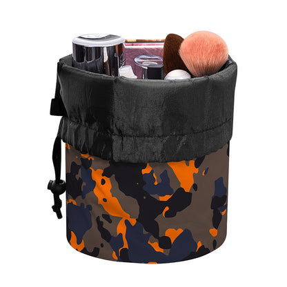 Black And Orange Camouflage Print Drawstring Makeup Bag