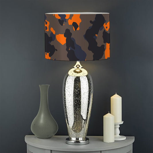 Black And Orange Camouflage Print Drum Lamp Shade