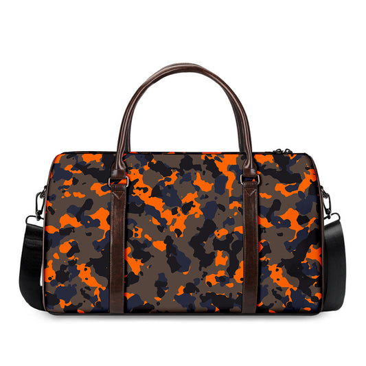 Black And Orange Camouflage Print Duffle Bag