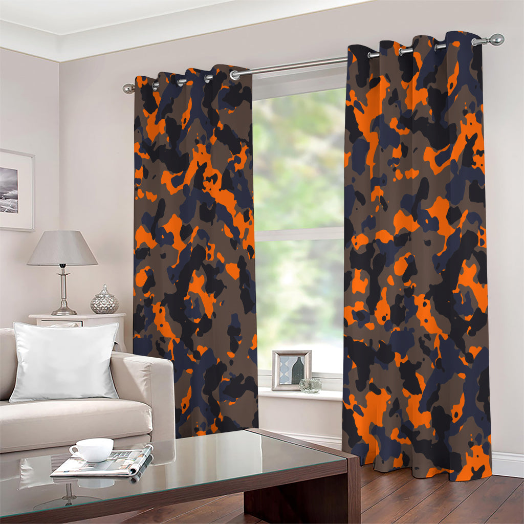 Black And Orange Camouflage Print Extra Wide Grommet Curtains