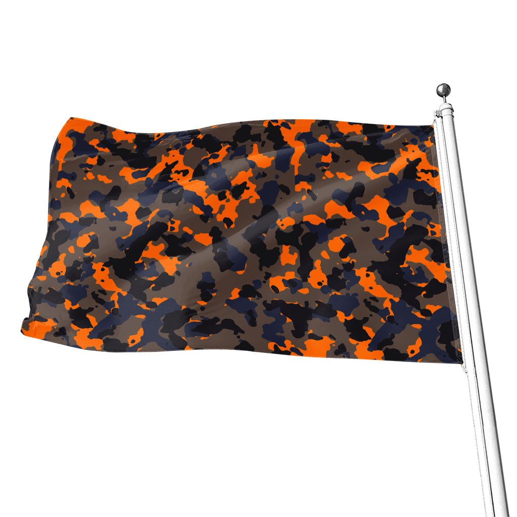 Black And Orange Camouflage Print Flag