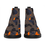 Black And Orange Camouflage Print Flat Ankle Boots