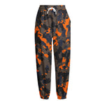 Black And Orange Camouflage Print Fleece Lined Knit Pants