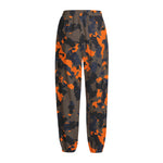Black And Orange Camouflage Print Fleece Lined Knit Pants