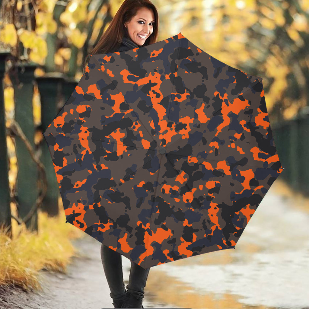 Black And Orange Camouflage Print Foldable Umbrella