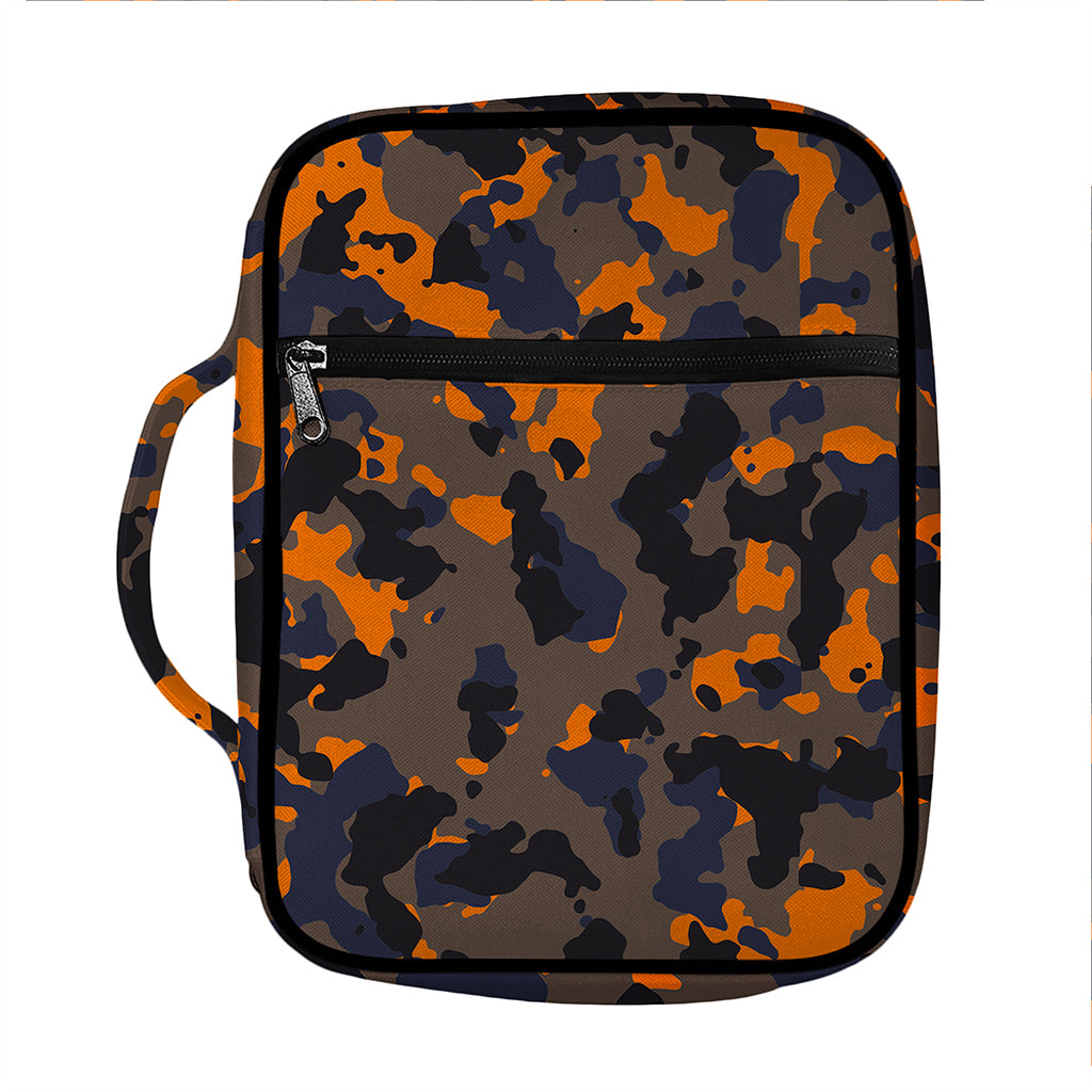 Black And Orange Camouflage Print Front Pocket Bible Bag
