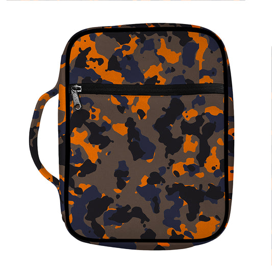 Black And Orange Camouflage Print Front Pocket Bible Bag