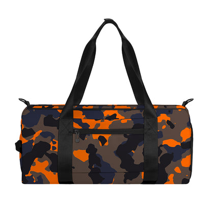 Black And Orange Camouflage Print Gym Bag