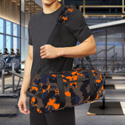 Black And Orange Camouflage Print Gym Bag