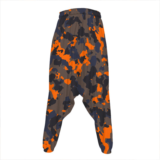 Black And Orange Camouflage Print Hammer Pants