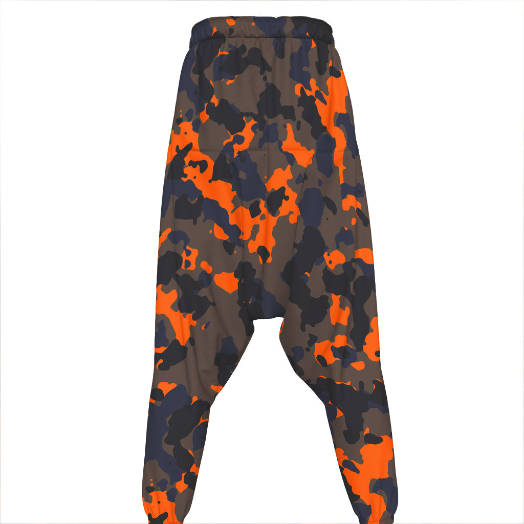 Black And Orange Camouflage Print Hammer Pants