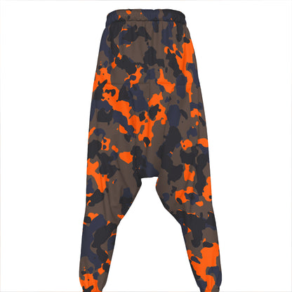 Black And Orange Camouflage Print Hammer Pants