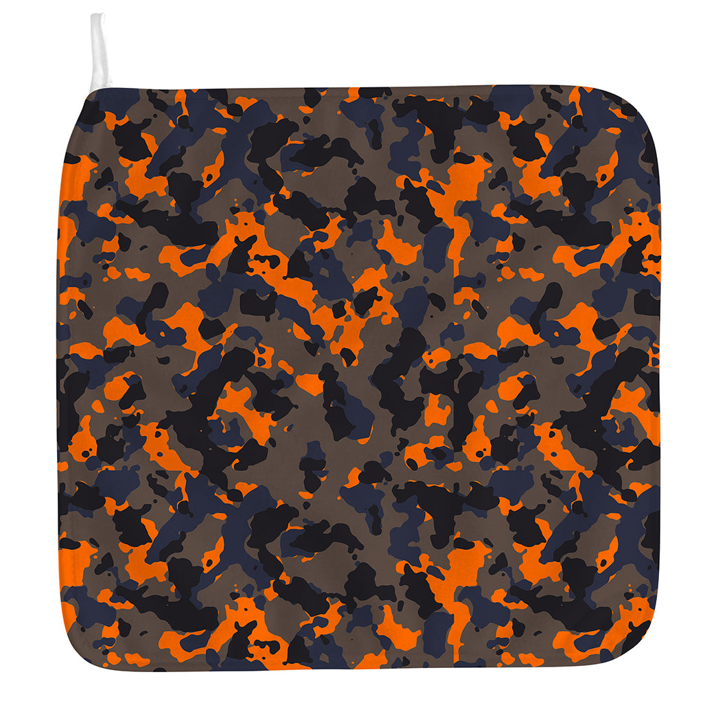 Black And Orange Camouflage Print Hand Towel
