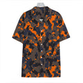Black And Orange Camouflage Print Hawaiian Shirt