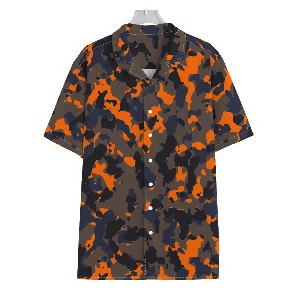 Black And Orange Camouflage Print Hawaiian Shirt